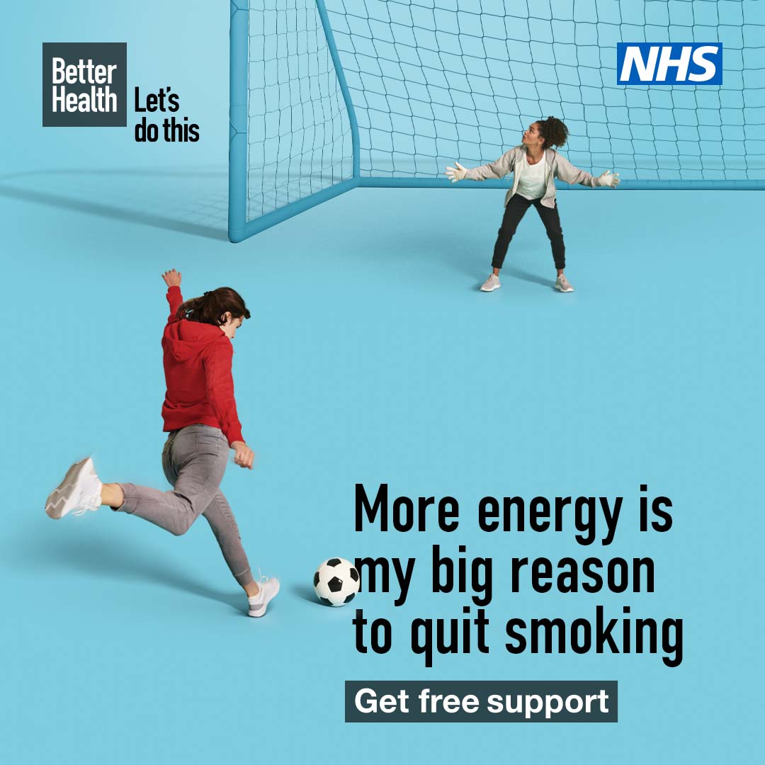 A picture of two people playing football. The words say: more energy is my big reason to quit.